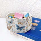 Ceramic Paper Clip Holder Gold Line Paper Clip Dispenser Organizer for Desk Cute Floral Butterfly Pattern Office Binder Clip Holder Bobby Pin and Hair Clip Holder Gift for Office Butterfly