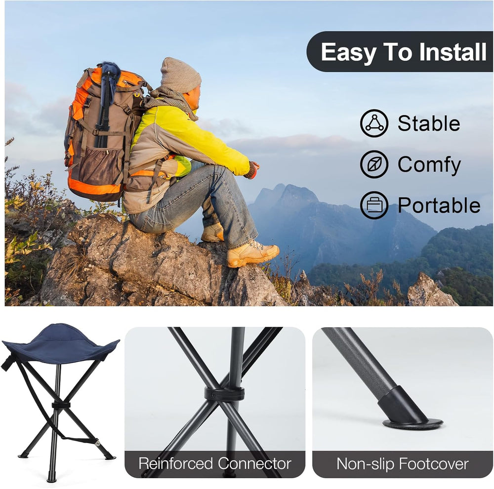 18" Folding Tripod Stool, 3 Legs Portable Tall Camping Stool, Blue