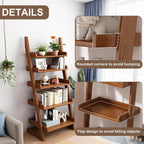 5-Tier Ladder Shelf Bookcase, Walnut Wooden Leaning Bookshelf | H 55.1" Ladder Bookshelf Space-Saving, Freestanding Storage Rack, Plant Ladder indoor for Living Room, Home Office, Bedroom