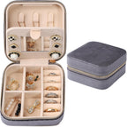 Dajasan Velvet Travel Jewelry Box, Mini Travel Jewelry Case, Small Portable Travel Jewelry Organizer Box with Mirror for Earrings Bracelets Rings Necklace (Grey)