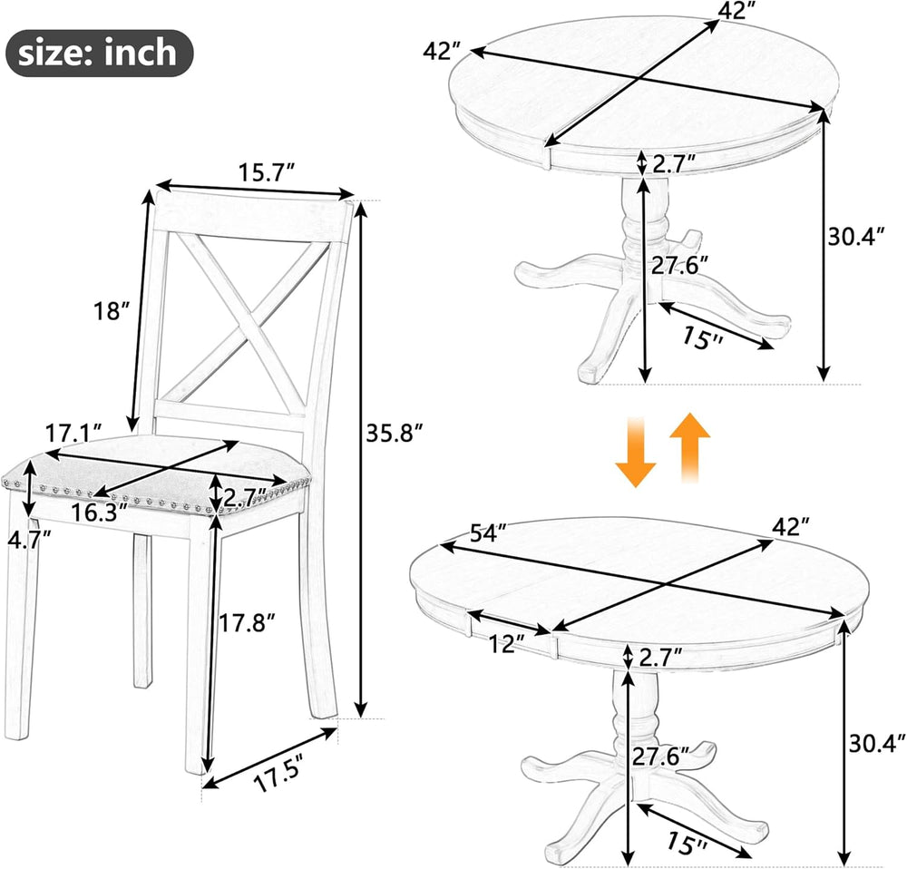Extendable Dining Table Set for 4, 5 Piece Kitchen Table and Chairs Set, 4 X-...