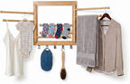 Honey-Can-Do Bamboo Wall-Mount Swivel-Arm Drying Rack, 80 lb, Natural | Wall-mount bamboo rack with 8 swivel arms holds 80 lb; folds to 1.7 in deep. Ships assembled with 5 steel hooks.