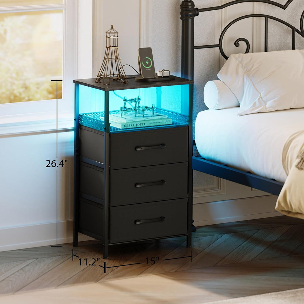 JARHETUN Night Stand Set 2 with Charging Station, 3 Drawer Nightstands with L...