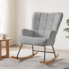Furniliving Nursery Rocking Chair Modern Armchair Upholstered Glider Rocking Chair Nursery Chair Reading Chair with High Backrest Solid Wood Base for Bedroom, Living Room, Grey, Waterproof Velvet