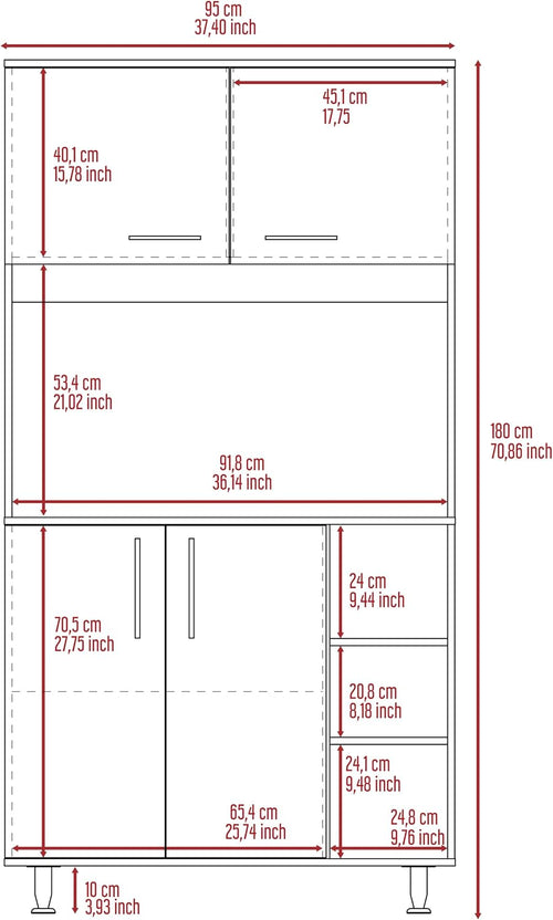 37.4" D*15.7" W*70.9" H Freestanding Kitchen Pantry with 2 Shelves, 2 Double Doors, 4 Sliver Legs, Rectangular Double Door Cabinet, Traditional, for Living Room, Dining Room, White