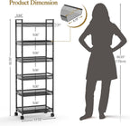6 Tier Slim Rolling Storage Cart, Narrow Mobile Shelving Unit Organizer Utility Cart with Wheels, Metal Wire Storage Rack with Baskets for Kitchen, Bathroom, Laundry & Living Room, 10in(W) Black