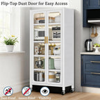 65" White Metal Pantry Cabinet with Doors, Freestanding Kitchen Pantry Cabinets with Rolling Wheels & Adjustable Shelves, Tall Storage Cabinet for Kitchen Dining Room Living Room (White)
