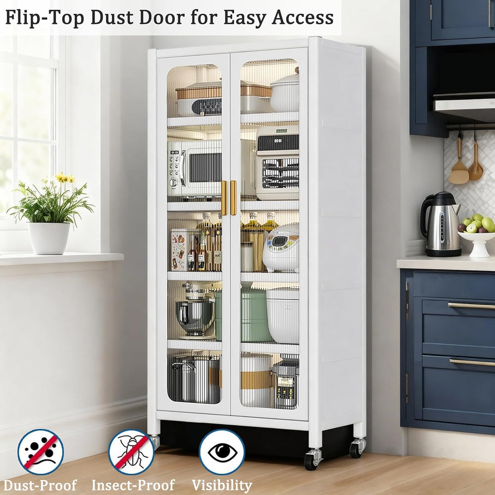 65'' Tall Kitchen Pantry Cabinet with Doors, White Storage Cabinet wi...