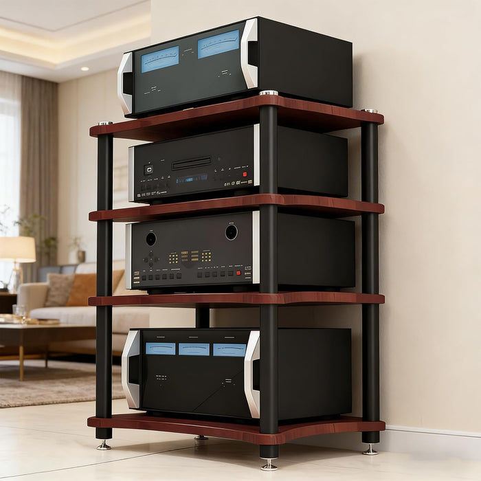 Heavy Duty 4-Tier AV Media Stand, 352 lb Load Capacity, Teak