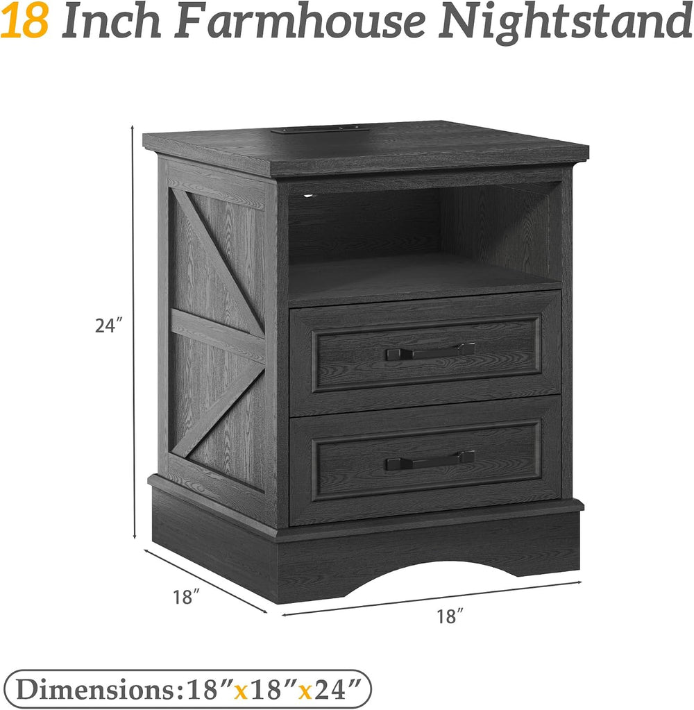 Fluest 24" Tall Farmhouse Nightstands Set of 2, Night Stands with Fast C...