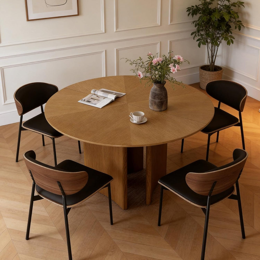 59" Round Wood Dining Table – Mid-Century Modern Kitchen Table with Pede...