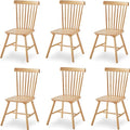 Natural Solid Wood Windsor Dining Chairs Set of 6 for Home Kitchen/Comapct Apartment/Small Space