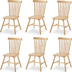 Natural Solid Wood Windsor Dining Chairs Set of 6 for Home Kitchen/Comapct Apartment/Small Space