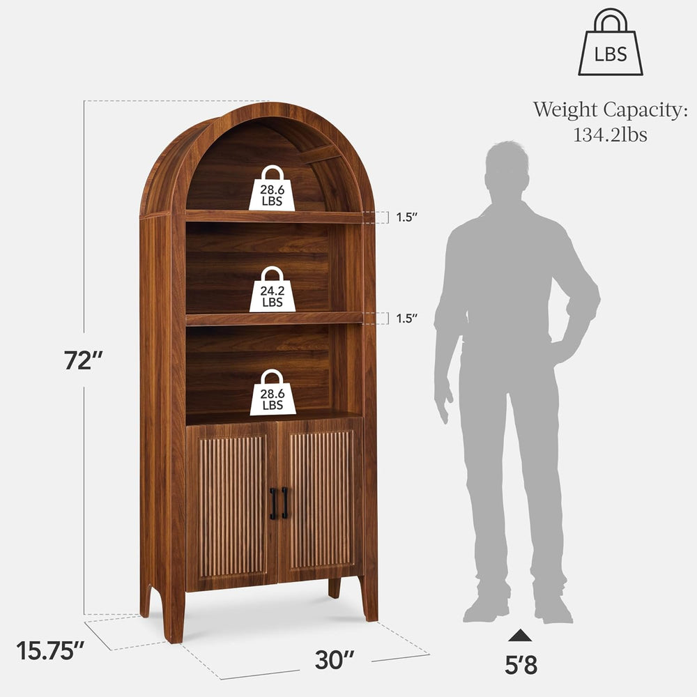Best Choice Products 72" Tall Arched Pantry Cabinet w/Reeded Doors, 5-Ti...
