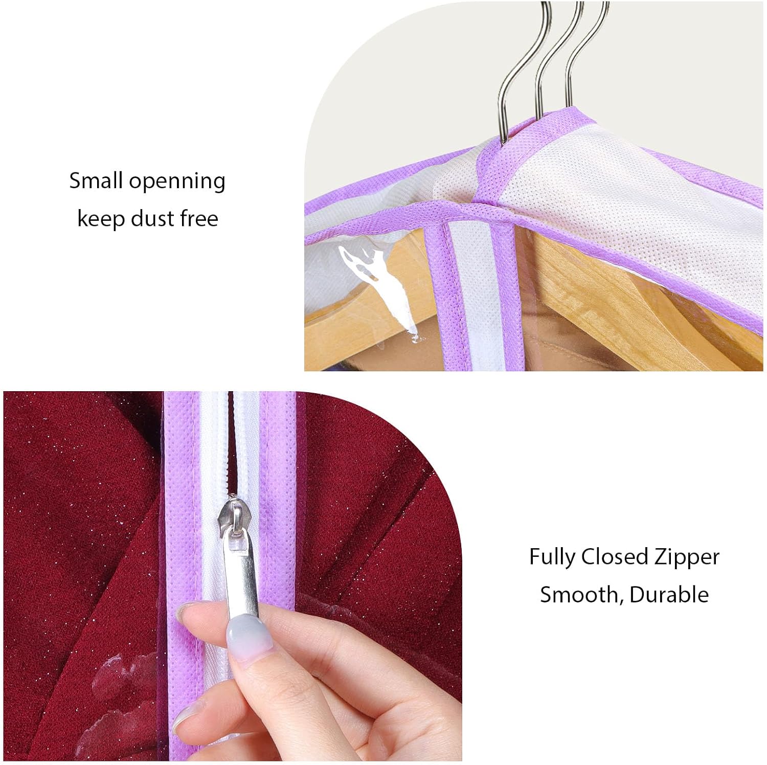 Zilink Garment Bags for Long Dress Wedding Dress Bags for Gowns Long 72 in | 3 in Gusseted, Dress Storage Bags Hanging for Long Evening Dresses, Winter Fur Coat, Prom Dresses, 4-Pack