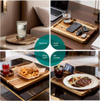 360° Detachable Rotating Acacia Wood Sofa Arm Tray Table, Serving Tray Clip On Couch Armrest Table with Cup Holder & Phone Stand, TV Dinner Tray for Eating on Sofa, TV Trays Fits for Small Spaces