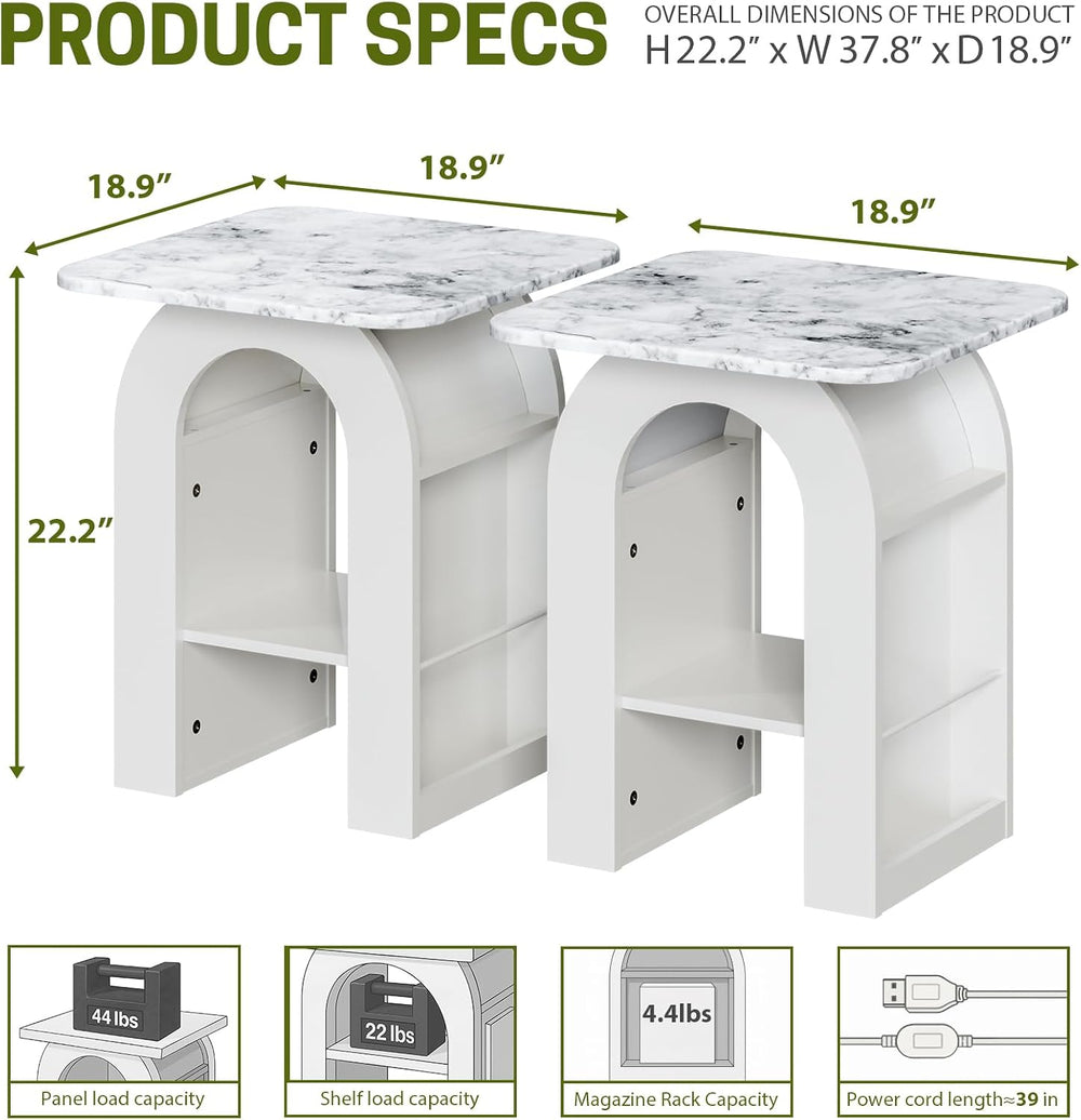 Small End Tables Living Room Set of 2 for Small Spaces,19" Marble Top Ni...