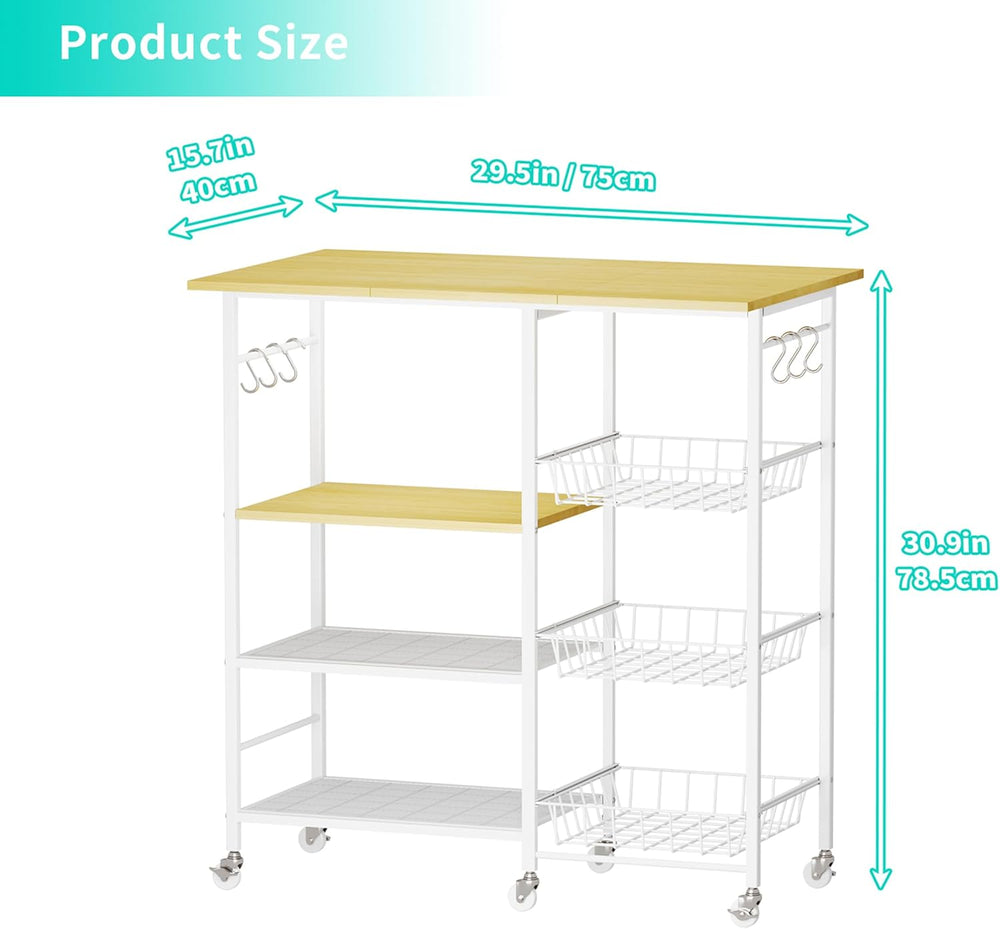 HapiRm Rolling Kitchen Microwave Cart - 4 Tier Microwave Table Stand with Pul...