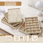 Large Velvet Jewelry Tray 2 Pack Stackable Jewelry Display Drawer Inserts Trays Organizer for Earring Bracelet Necklace Ring (Beige, 24 Grids)