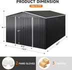 Polar Aurora 10 x 14 FT Outdoor Storage Shed, Metal Garden Shed with with Updated Frame Structure, Tool Sheds for Backyard Garden Patio Lawn, Black