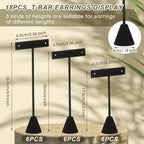 Marsui 18 Pcs Earring Display Set Earring T Bar Display Earring Holders with 3 Heights Earrings Display Stand for Jewelry(Black)