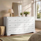 WLIVE 63" Dresser for Bedroom, Modern 9 Drawer Dresser with Exclusive Anti-Tip Structure, Large Wooden Chest of Drawers with Metal Handles for Living Room, Hallway, Closet, Home Furniture, White