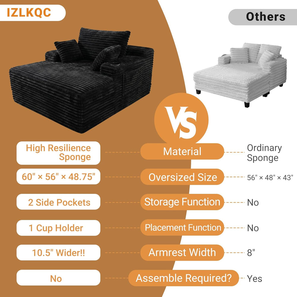 Oversized Floor Chair, Chaise Lounge Chair Indoor, Black | Upholstered Sofa B...