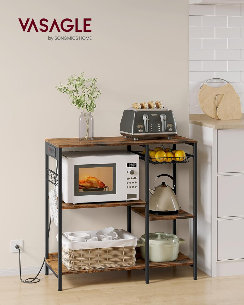 VASAGLE Baker's Rack, Coffee Bar Stand with Charging Station, 35.6 Inches...