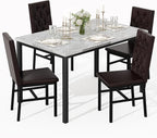 Hooseng Dining Table Set for 4, Faux Marble Small Kitchen Table Chairs Set of 4 with Luxurious Button Tufted Dinner Chairs for Kitchen and Dining(Brown)