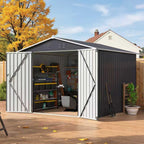 8x8 FT Outdoor Storage Shed, Garden Shed with Updated Frame Structure and Lockable Doors, Metal Tool Sheds for Backyard Garden Patio Lawn, Gray