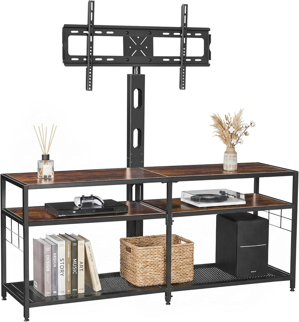 VECELO TV Stand with Mount, Universal Swivel TV Console for 32-75 inch TVs, 55" Entertainment Center with Storage Shelves, for Living Room, Bedroom, Rustic Brown