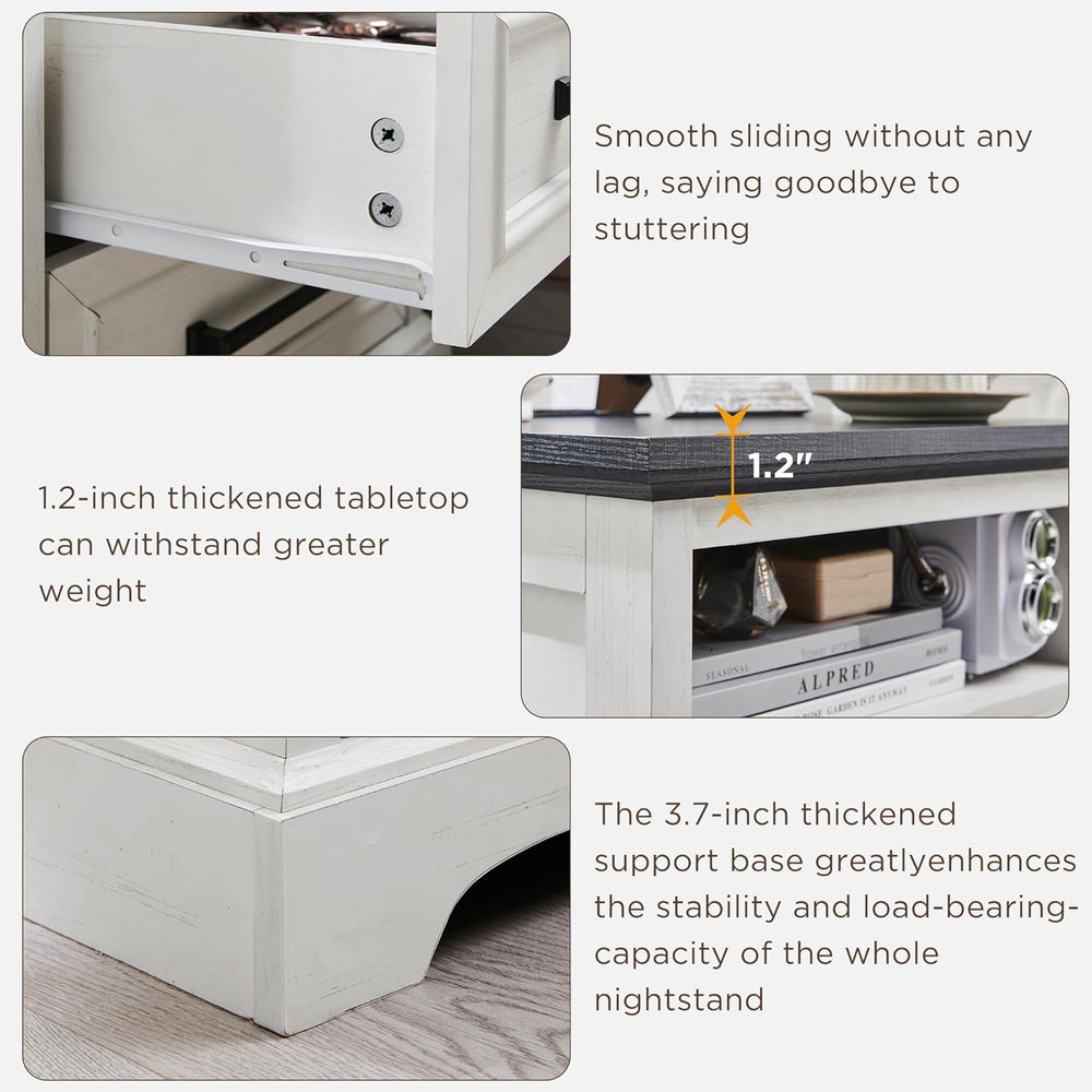 ACCOHOHO 18" Farmhouse Nightstand Set of 2 with Charging Station,End Tab...