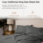 Threadmill California King Sheet Sets |Certified American Supima Cotton Sheets | 656 Thread Count 4 Piece Hotel Quality Luxury Bed Sheets Set with Elasticized Extra Deep Pocket |Dark Grey Sheets