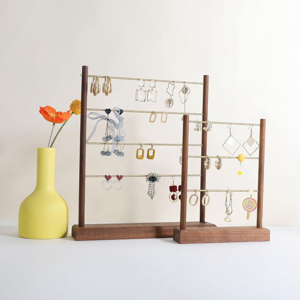 GemeShou Walnut earrings display stand for selling, wooden jewelry earring organizer shelf, wood earring storage organizer rack for boutique store【Earring shelf-Large】