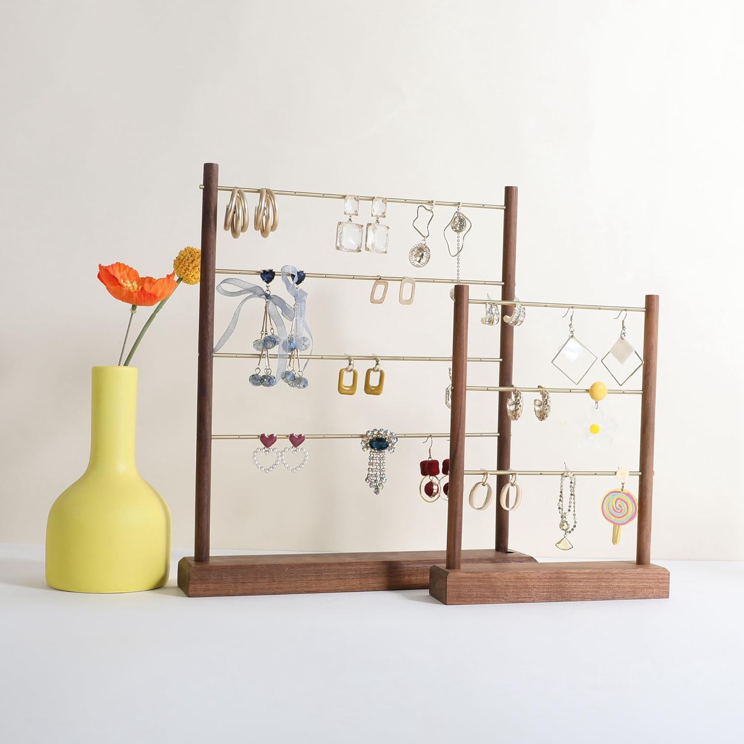 GemeShou Walnut earrings display stand for selling, wooden jewelry earring organizer shelf, wood earring storage organizer rack for boutique store【Earring shelf-Large】