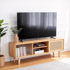 Tiita Rattan TV Stand for 55 Inch TV, Bamboo TV Cabinet with Adjustable Shelf and Storage, Boho Entertainment Center, Mid Century Modern Media Console for Bedroom, Living Room, Study (Natural)