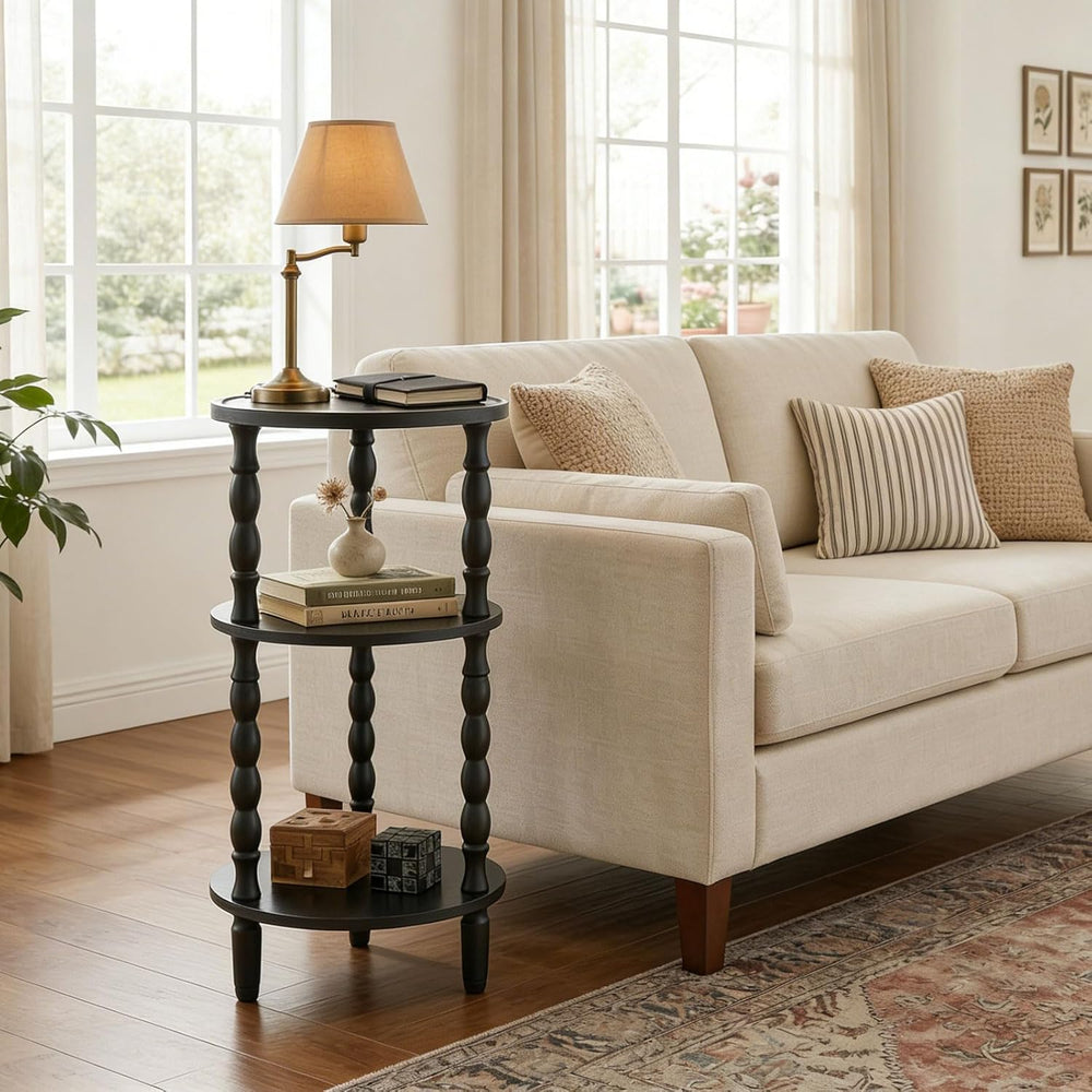HOOBRO Round Side Table for Small Space, 3-Tier Small Round End Table with Ru...
