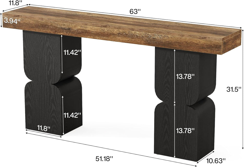63-Inch Console Table, Heavy-Duty Look, Behind Couch Sofa Table, Color Blocki...