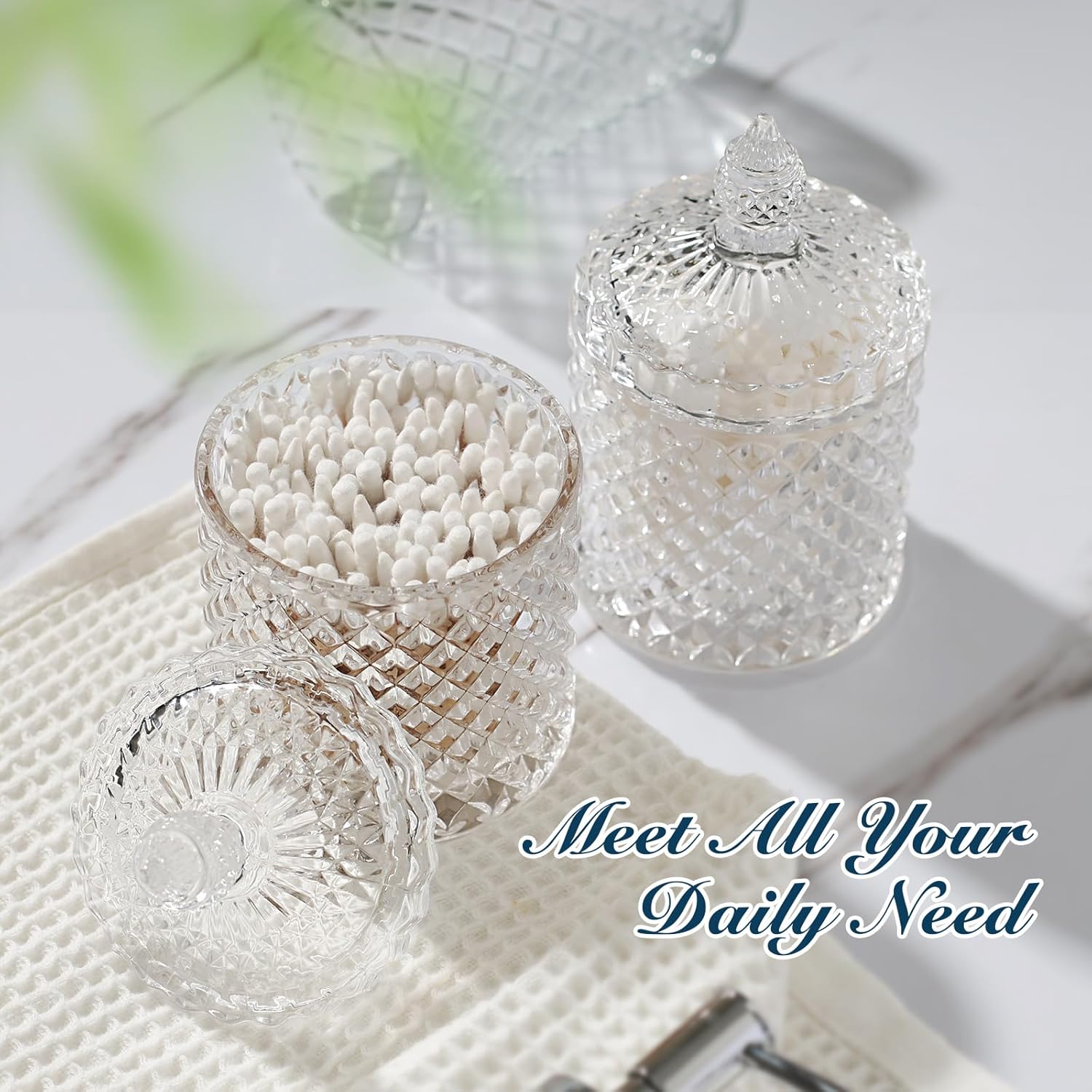 Bathroom Accessories Set, 4 Pack Clear Glass Bath Accessory Sets Complete, Diamond Soap Dispenser and Toothbrush Holder Set for Bathroom Counter Organizer Essentials, Modern Bathroom Decor