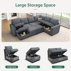 HONBAY Modular Sectional Couch with Pull Out Bed, Chenille Sleeper Sofa with Storage Seats Ottoman, U Shaped Sectional Couches for Living Room, Bluish Grey