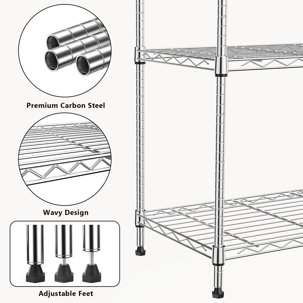 1000 lbs 4Tier Shelf Metal Storage Shelves Wire Rack Closet Organizers with Wheel for Garage Kitchen Bathroom Laundry Chrome 13.7" D x 29.5" W x 47.2" H