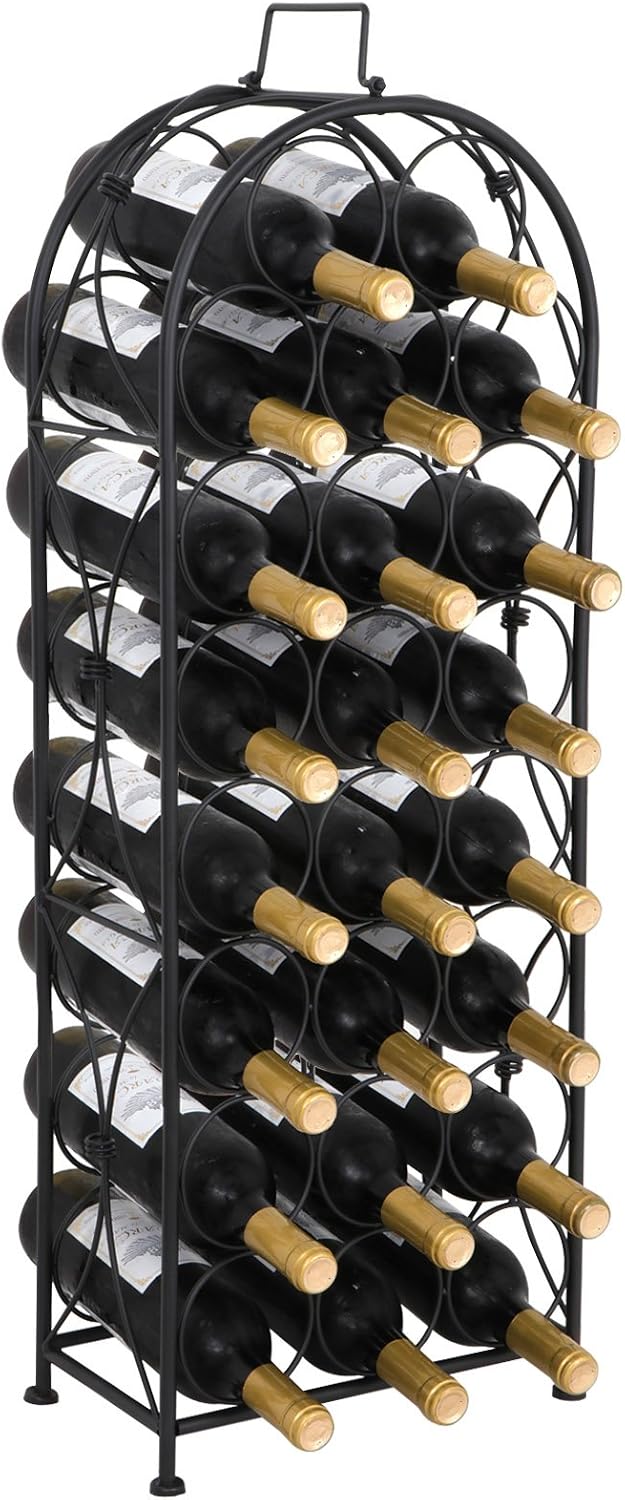 F2C 23 Bottles Wine Rack Stand Floor Wine Holder Metal Construction Free Standing Elegant French Style