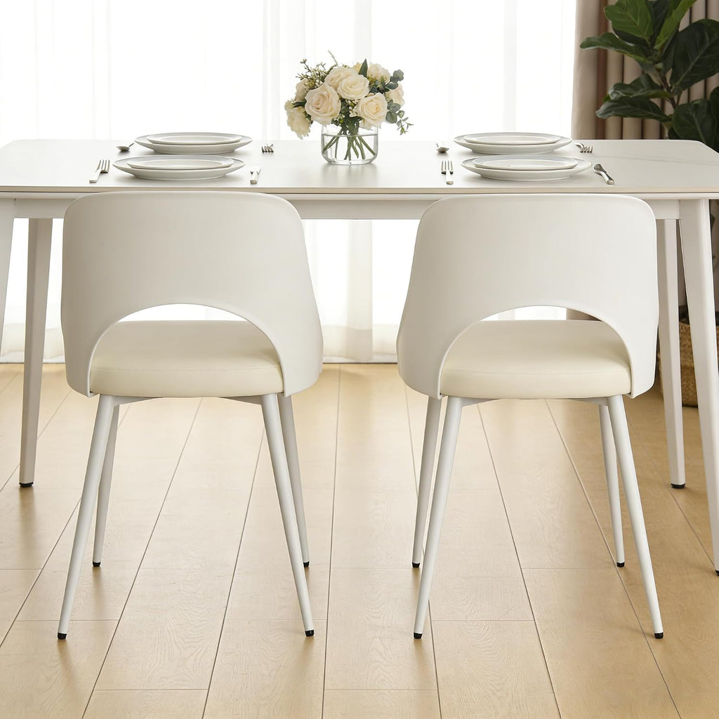 LSSBOUGHT Mid Century Modern Dining Chairs,Shell Lounge Plastic Side Chair with Soft Padded and Wooden Legs for Dining Room Living Room Bedroom Kitchen Set of 2 (Beige)