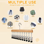 Closet Organizer with 10 Clips, 2 Pack Wooden Hanging Storage Hanger, Space Saving Multifunctional Rack for Ties, Scarves, Hats & Small Accessories