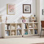 6 Cube Bookcase, 40" Wide Low Horizontal Book Shelf w/Curved Edge, Wood Floor Standing 2-Tier Bookshelf with Base, Modern Short Storage Cabinet Book Case for Bedroom, Office, White Cream Oak