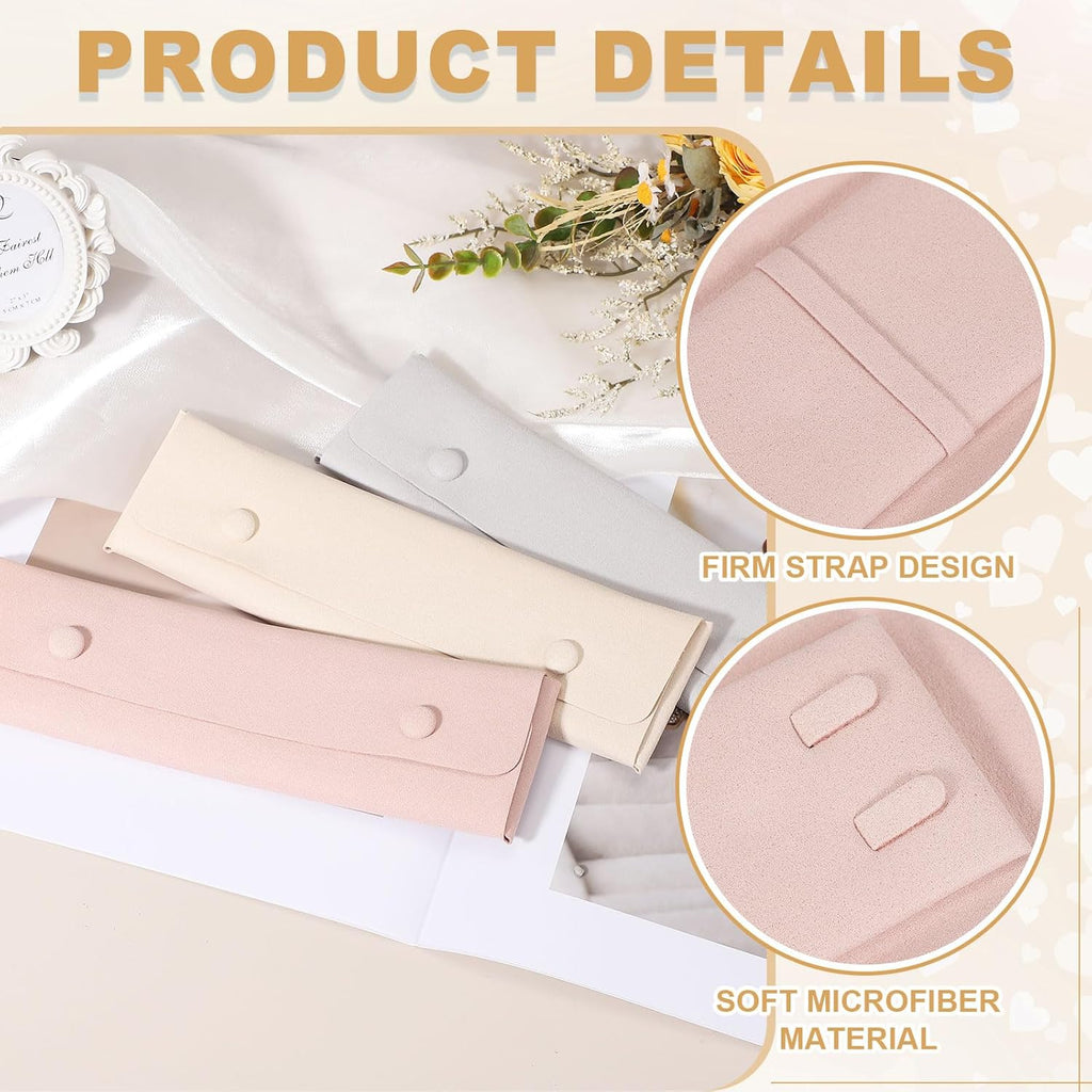 uxcell 3 Pcs Microfiber Necklace Travel Case, Necklace Pouch Storage Bag Microfiber Jewelry Travel Organizer Tangle Free for Women Gift, Pink
