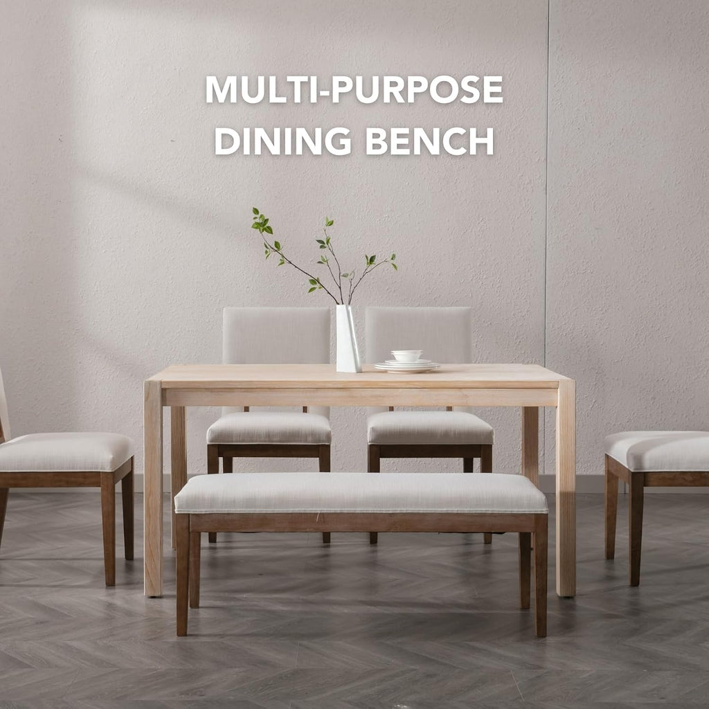 chairus Padded Entryway Bench Linen Upholstered Dining Table Benches Farmhouse Shoe Bench Seat for Hallway Bedroom End of Bed Vintage 45.5" Wooden Leg Benches for Kitchen Restaurant Window, Beige