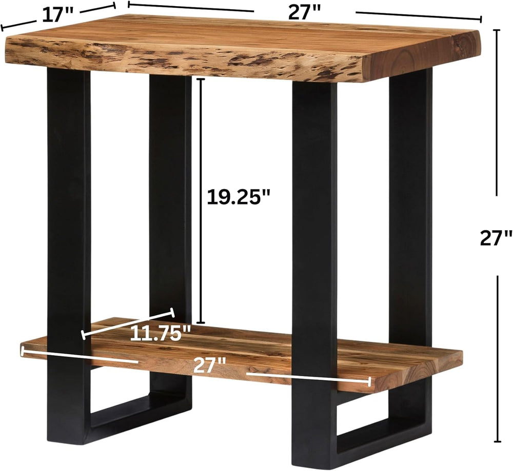 Alaterre Furniture Alpine Live Edge Modern End Table Set of 2-2-Tier Narrow S...