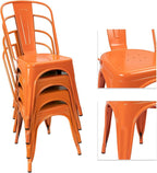 Devoko Metal Indoor-Outdoor Chairs Distressed Style Kitchen Dining Chairs Stackable Side Chair with Back Set of 4 (Orange)