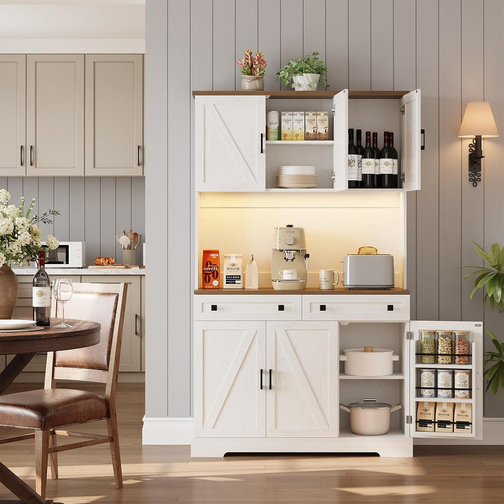 ELYKEN 71" Kitchen Pantry Cabinet with Charging Station & LED Lights...